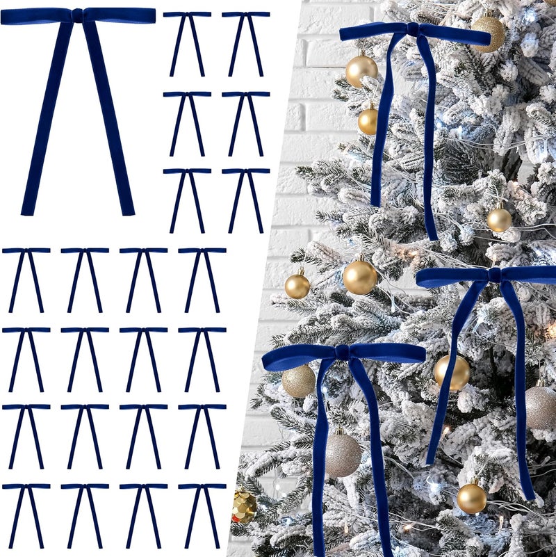 Lavwix 40Pcs Velvet Ribbon Bows, 5x7 Inch Pre-Tied Bows Christmas Ornaments for Xmas Tree, Garland, Wreath, Gift and Holiday Home Décor (5 x 7 Inch, Width of 3/8",Navy Blue) - Image 1